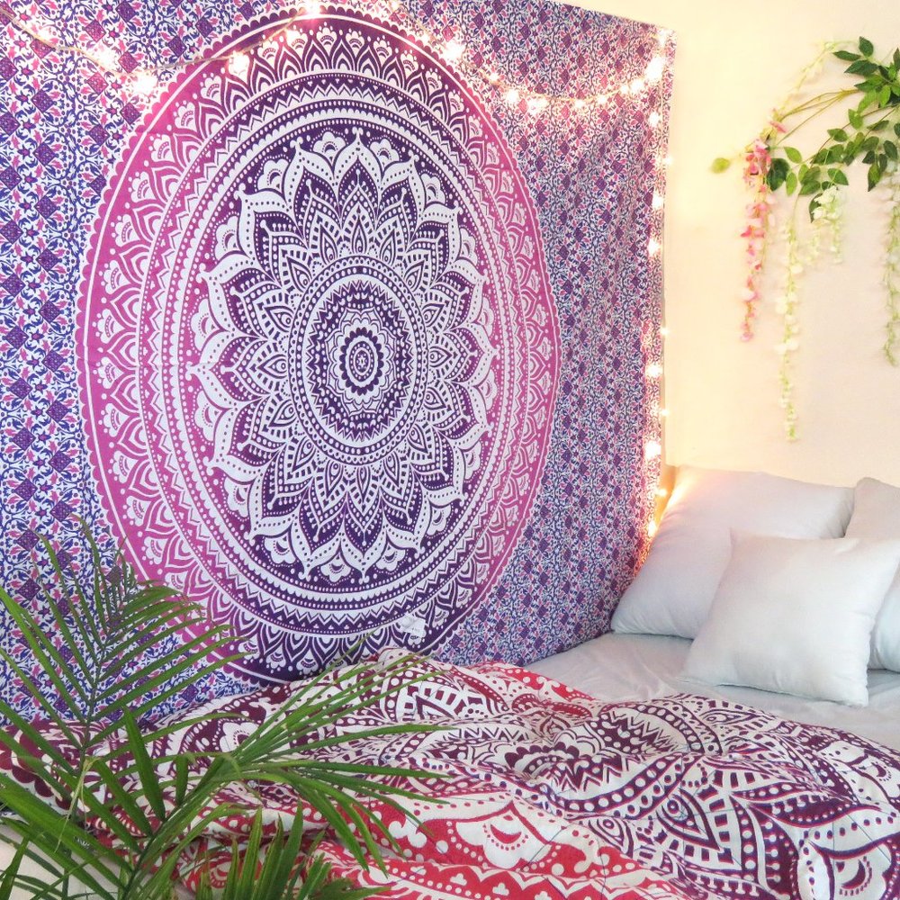 Oussum Pink Cotton Boho Hippie Twin Tapestry Wall Hanging for Home Decor - Picture 2 of 4
